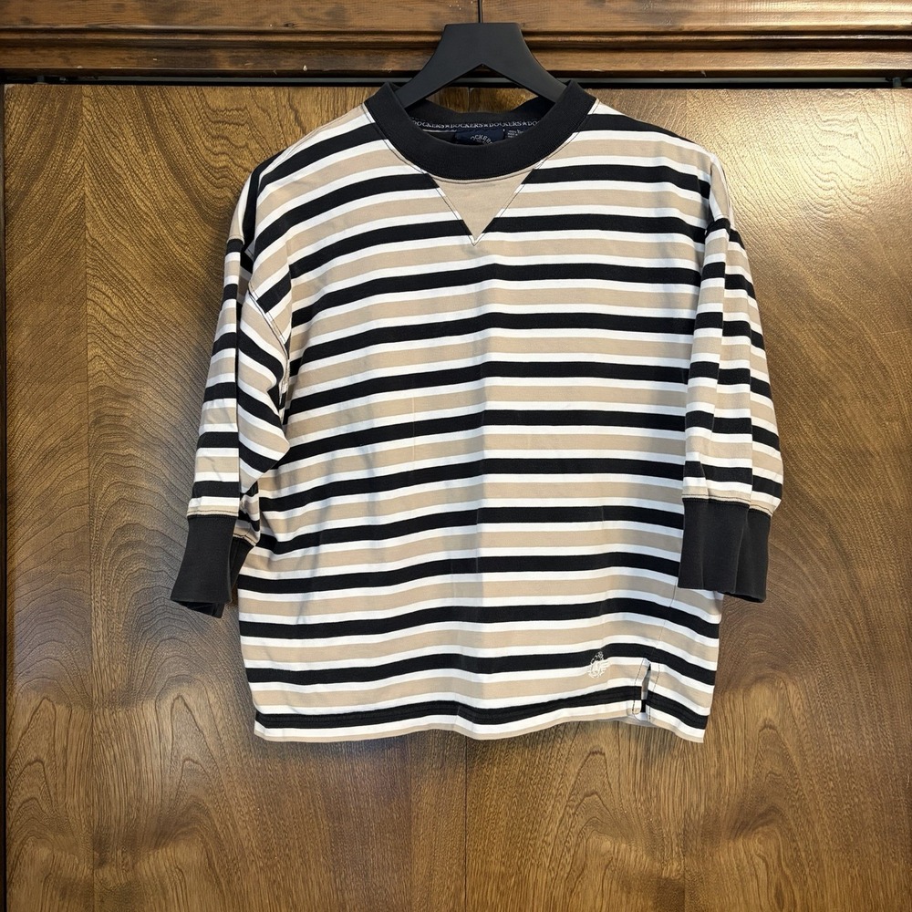 VTG Dockers Levis Large Striped 90s Short Sleeve Brown Black Grunge Shirt Skater